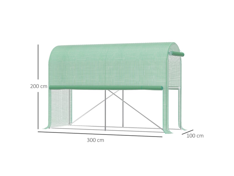  Serre jardin pebalcon, bâche renforcée 140 gm², acier, porte zippée enroulable, légumesplantesfleurs, int.ext., 300x100x200 cm, vert.  - Conforama E