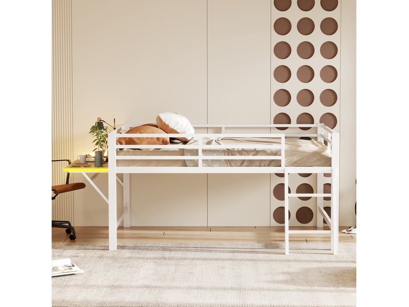 Lit mezzanine 140x200 cm avec bureau pliant et éclairage led en métal - Conforama D
