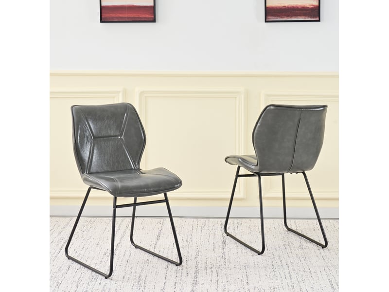  Lot de 2 chaises de salle à manger moderne 60x47x81 cm, cuisine, ergonomique, cadre en métal, assise pu, gris  - Conforama E