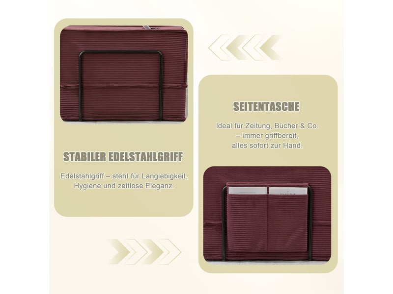 Canapé convertible, canapé-lit – avec rangement, 2 places, en tissu, avec pouf, porte-gobelets - Conforama E
