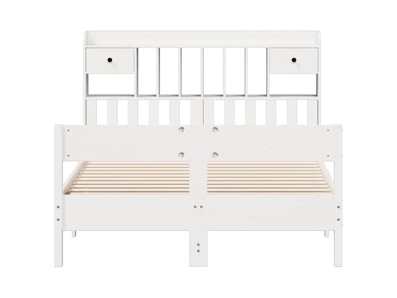  Lit double- lit adulte -  lit bibliothèque sans matelas blanc 140x200 cm bois pin massif  - Conforama C