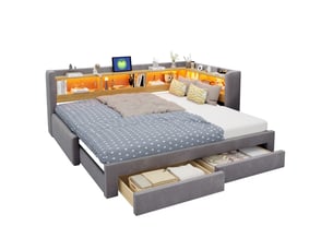 Lit gigogne 90x200 cm <strong>COVREO </strong> <strong></strong> coloris gris