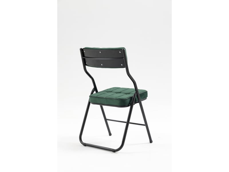 Lot de 2 chaises pliantes rembourrées 46x47x80 cm, sans montage, dossier incurvé 110°, assise en velours, structure acier renforcée, vert - Conforama E