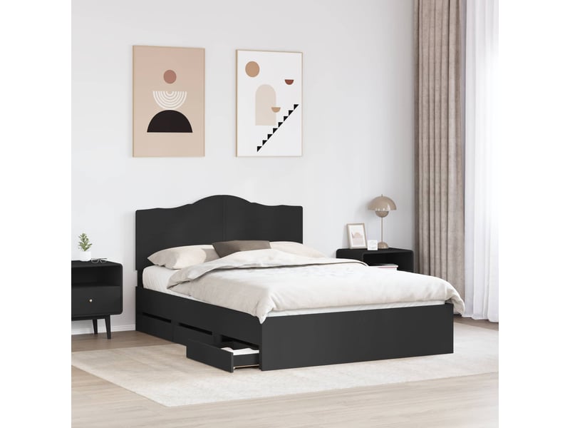 Lit double- lit adulte - cadre de lit avec tiroir noir 160 x 200 cm bois ingénierie - Conforama B