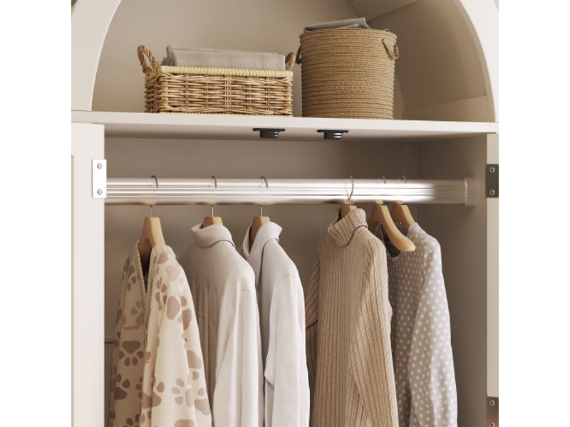  Armoire blanche 181x78x45 cm en rotin tressé - style campagne - 2 portes, 2 tiroirs, tringle - sécurité anti-basculement  - Conforama C