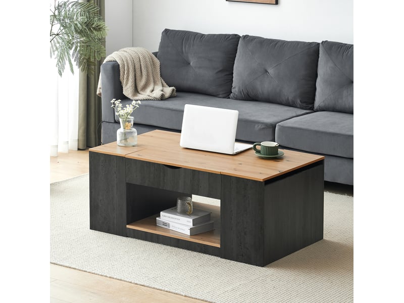  Table basse relevable avec rangement 109,5 cm gris et marron cravdom  - Conforama C