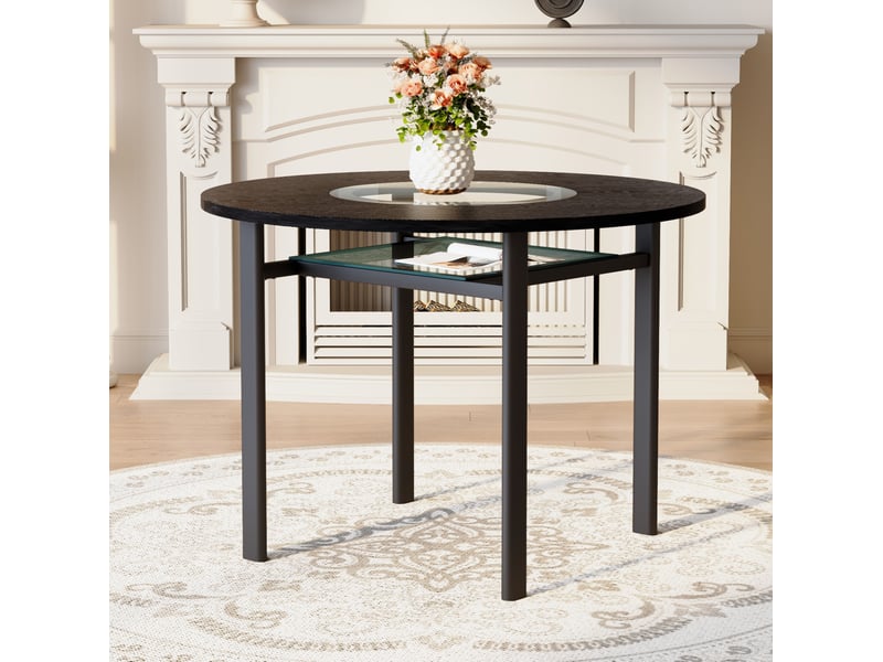  Table à manger ronde noire ø 100 cm, mdf et verre gris, 2 à 4 personnes  - Conforama B