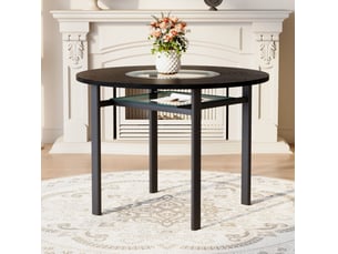 Table à manger ronde noire ø 100 cm, mdf et verre gris, 2 à 4 personnes