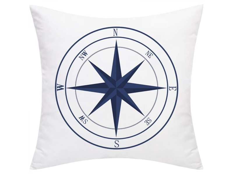  Lot de 4 housses de coussin nautique - ancre - navigation - boussole - 45 x 45 cm - style marin - blanc et bleu  - Conforama D