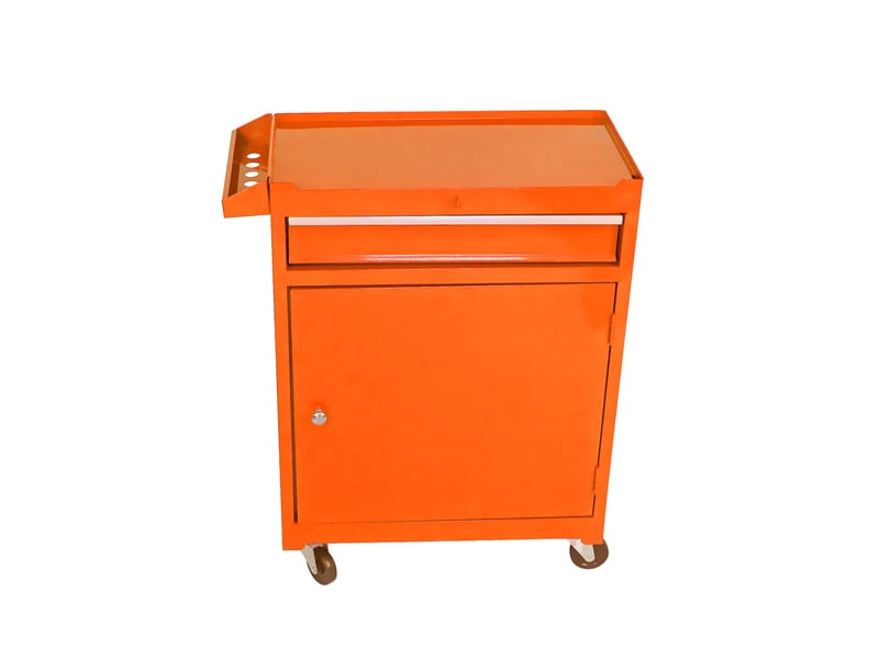 Armoire à outils roulante 58,5x28x102 cm orange en acier, 5 tiroirs et rangement pour garage ou atelier - Conforama E