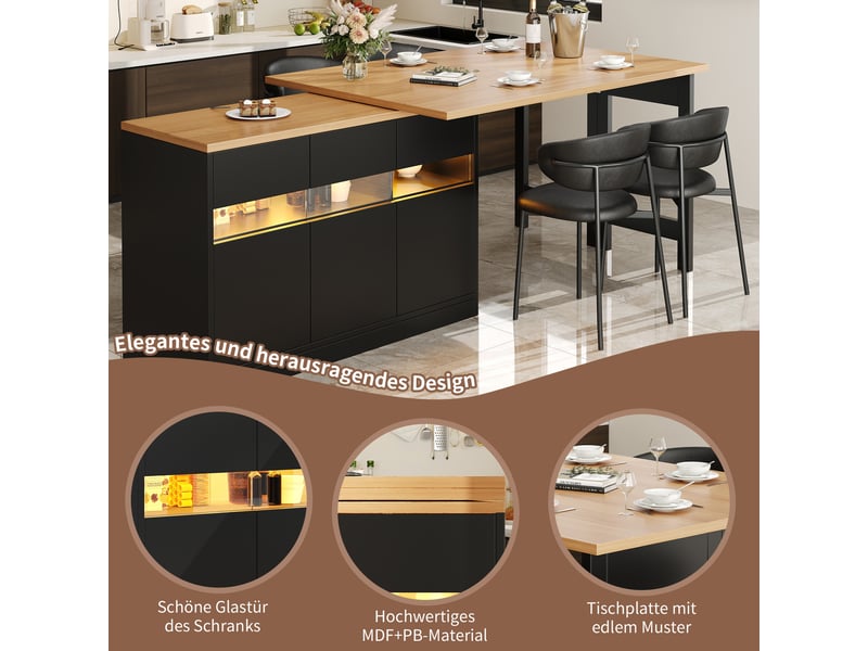  Table de bar extensible 120-180 x 40 x 71.5 cm - éclairage led - rotation 360° - espace de rangement - noir  - Conforama E