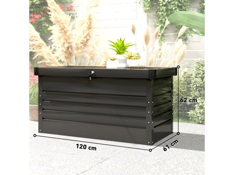  Coffre de jardin en acier 350 l verrouillable gris 120 x 61 x 62 cm  - Conforama C
