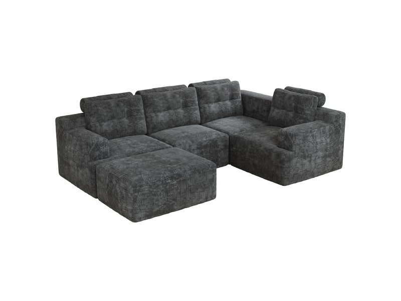  Canapé modulable 5 places en chenille gris, design forme l ou u, mousse sans armature, sans montage requis pour salon et chambre, 252cm  - Conforama A