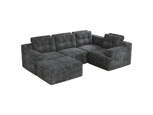 Canapé modulable 5 places en chenille gris, design forme l ou u, mousse sans armature, sans montage requis pour salon et chambre, 252cm