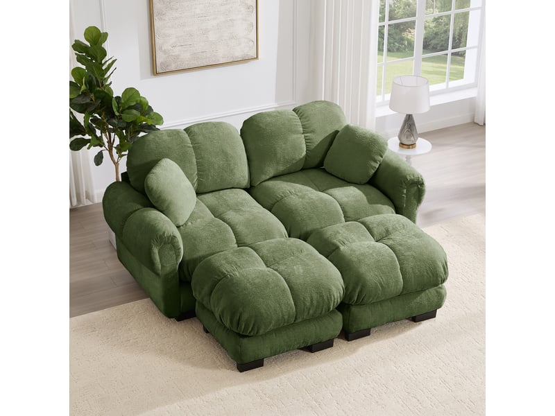 Canapé modulable, canapé 2 places, en chenille, vert, avec pouf, adapté à l'espace de vie, pour salon - Conforama C