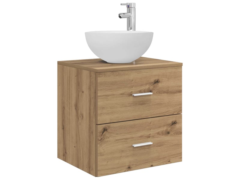 Meuble lavabo mural, meuble de rangement chêne artisanal 49.5x35x63 cm - Conforama A