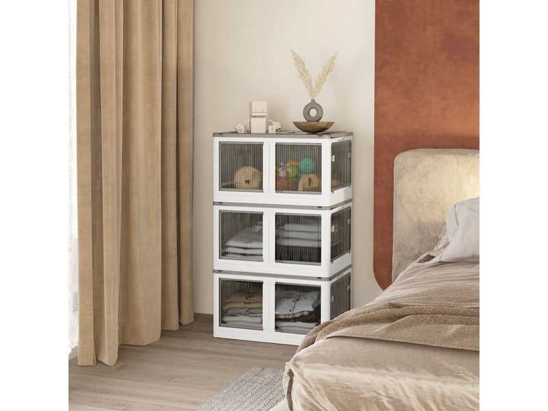  Coffret de rangement, lot de 3, pliable, à roulettes, 60 x 42 x 34 cm, blanc  - Conforama D
