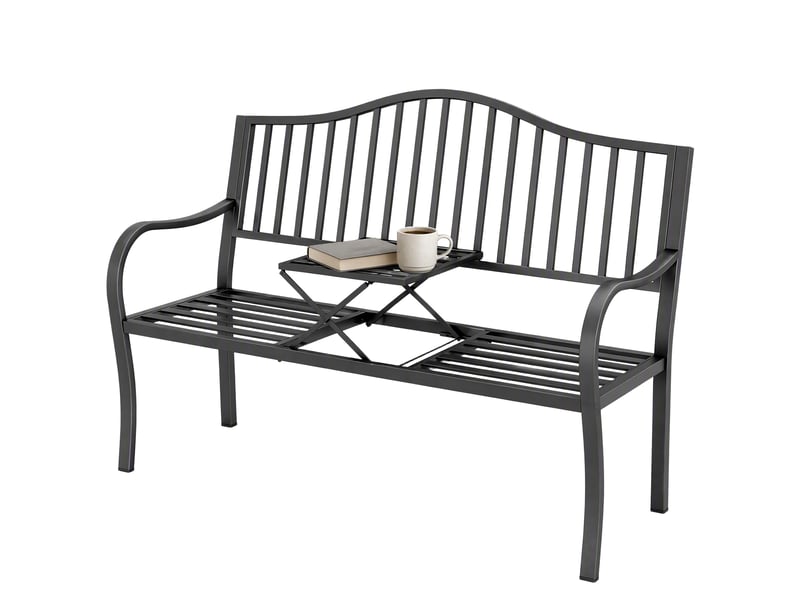  Banc de jardin 2 places avec table extensible en métal noir  - Conforama B