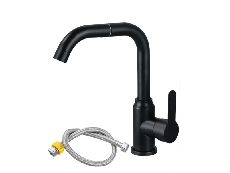  Mitigeur d'évier, robinet d'évier haut rotatif à 360°, robinet de lavabo de salle de bain, noir, plus tuyau de 60 cm ZPB5024 - Conforama A