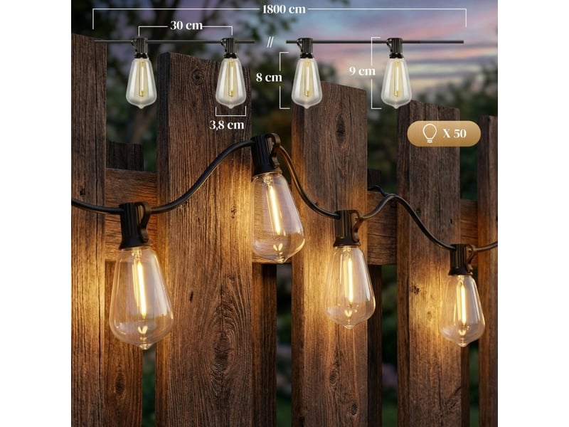  Guirlande lumineuse led connectable 18 m noire en plastique, 50 ampoules st38, intérieur et extérieur  - Conforama C