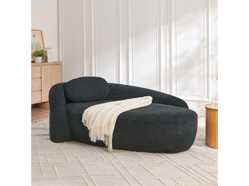  Canapé méridienne tissu bouclette - 170x96x62cm - banquette lounge arrondie avec coussin mousse haute densité - noir  - Conforama C