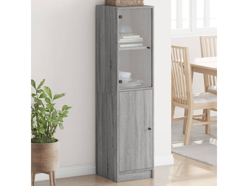  Buffet - bahut - meuble de rangement avec porte en verre sonoma gris 35x37x142 cm  - Conforama B
