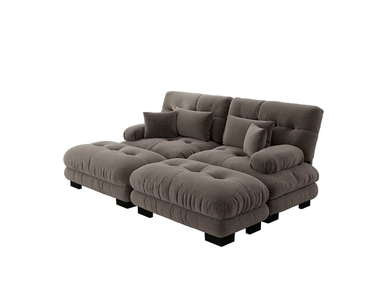  Canapé d'angle, canapé 2 places – en chenille, style cloud, larges accoudoirs, marron, coussins inclus  - Conforama E