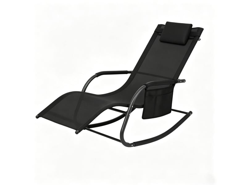  Transat à bascule noir en tissu polyester avec poche latérale, 152 x 62 x 83 cm, pour terrasse et jardin  - Conforama A