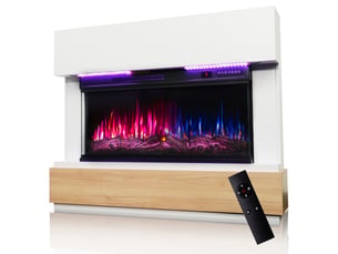 Homavo 36'' cheminée électrique, 10002000w, flamme 3d, bandeau led, télécommande, minuterie, sécutité surchauffe, meuble incluse