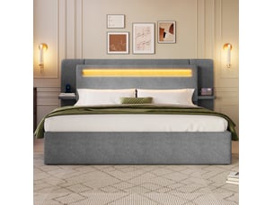 Lit coffre 140x200 cm WISHDOR coloris gris