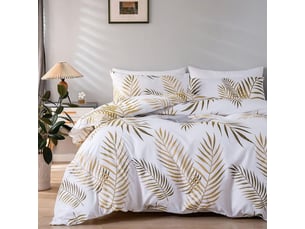 – housse de couette 220x240 cm motif feuilles de palmier or et blanc – parure de lit 3 pièces avec 2 taies d'oreiller 50x75 cm – fermeture éclair