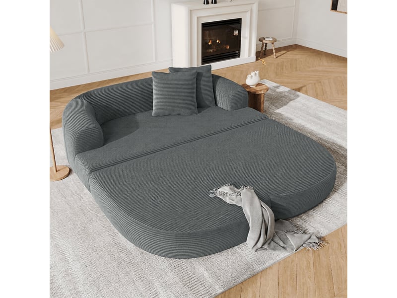  Canapé de sol compressé 184 cm 2 places, convertible en lounge avec accoudoir central amovible et porte-gobelet, velours côtelé gris foncé  - Conforama E