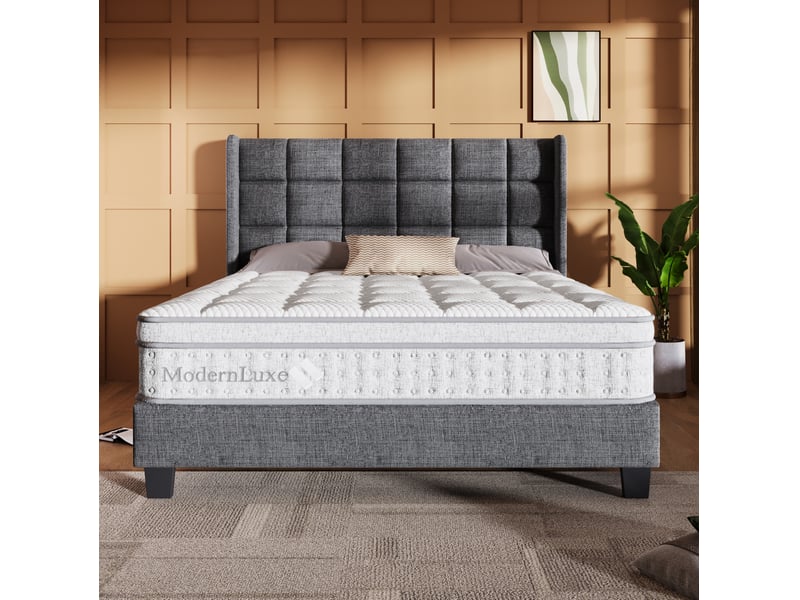 Matelas double 140 × 190 cm à ressorts ensachés 7 zones h3, mousse froide et dessous antidérapant, chambre, blanc et gris - Conforama E
