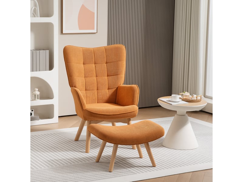  Fauteuil d'appoint avec repose-pieds, fauteuil inclinable aspect velours côtelé, fauteuil avec pieds en bois, pour salon, marron  - Conforama D