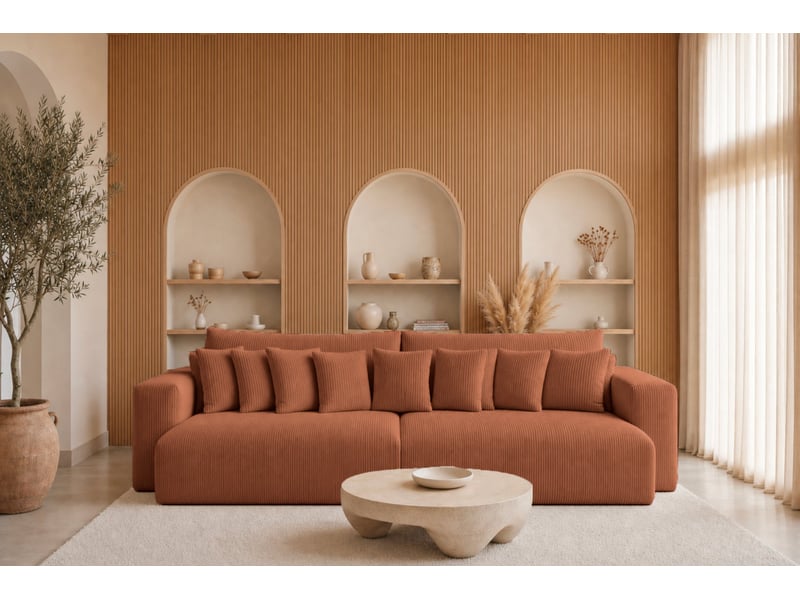  Suzie - canapé droit convertible petit velours côtelé 4 places terracotta  - Conforama D