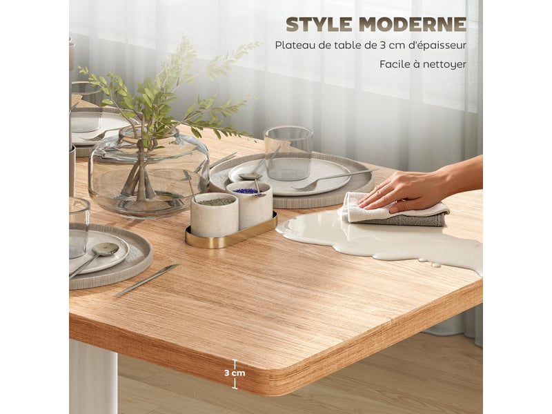 Table à manger rectangulaire pour 6 personnes, table de cuisine piétement et plateau épais chêne blanc, 120 x 70 x 75 cm - Conforama R