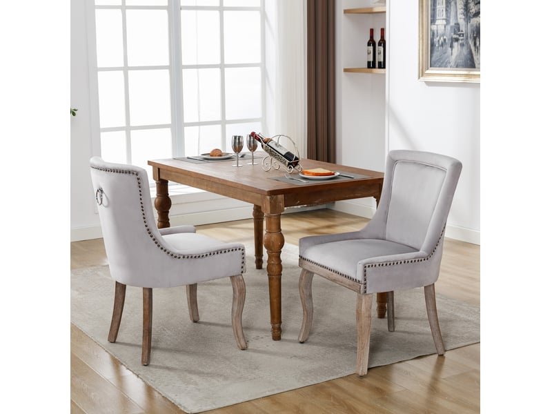  Chaise de salle à manger 61 x 91 cm – gris – lot de 2, velours capitonné, pieds en bois  - Conforama D