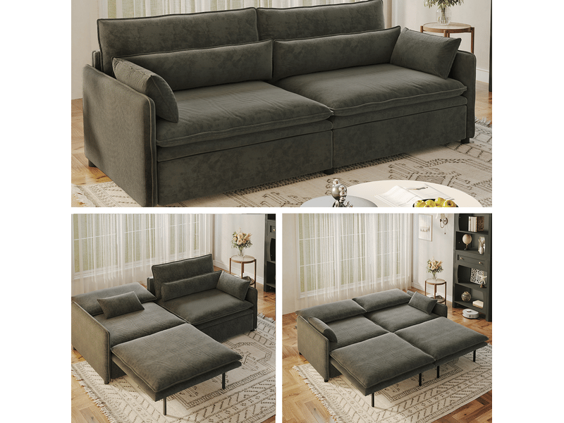 Canapé-lit 3 places modenvie convertible 3 en 1 avec rangement en chenille gris foncé 206 x 91 x 86 cm - Conforama E
