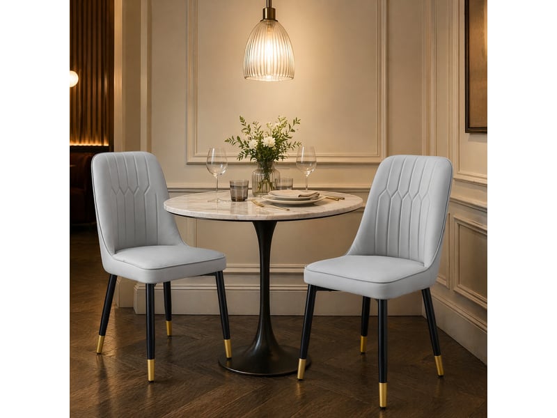  Lot de 2 chaises de salle à manger 40x40x89 cm, design moderne, chaise cuisine, assise rembourrée, métal et pu, gris clair+noir  - Conforama B