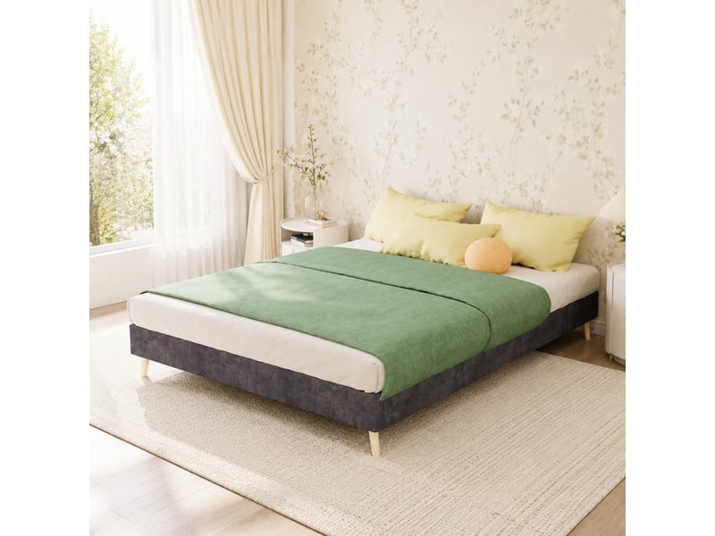  Cadre de lit 140x200 cm gris en tissu avec sommier à lattes  - Conforama B