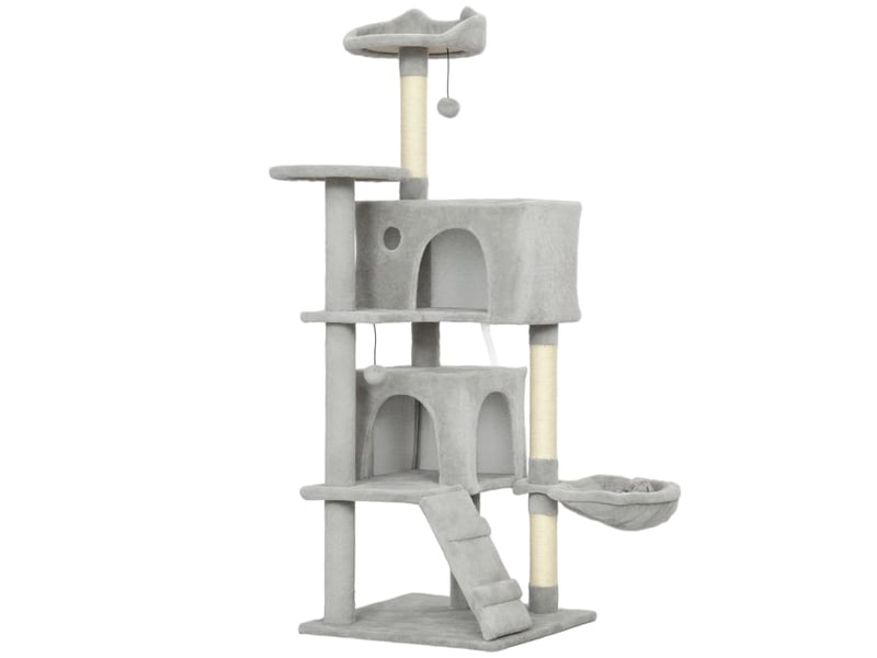  Arbre à griffer 140 cm avec niches, hamac et plateformes gris evryae  - Conforama D