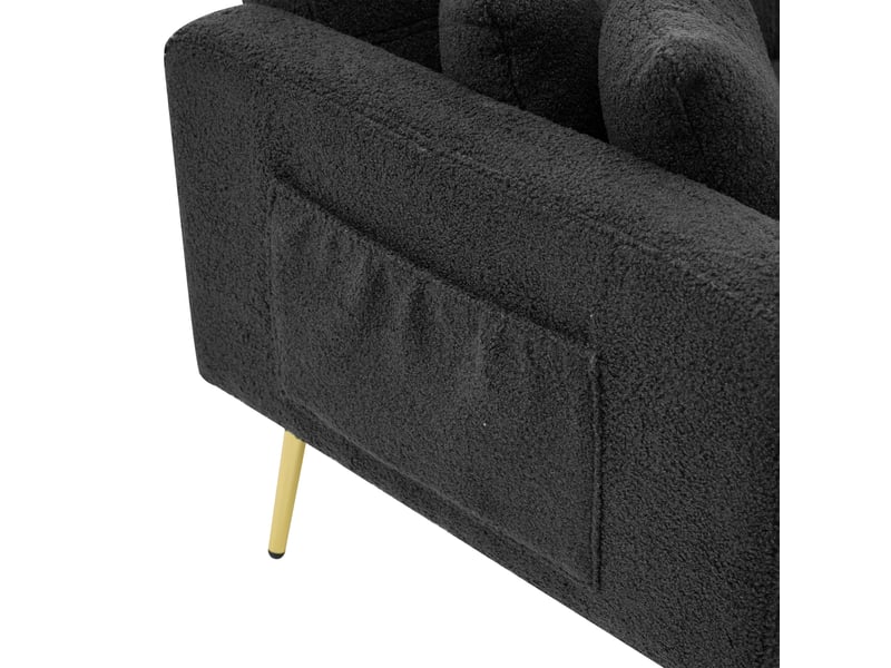Canapé-lit convertible 175x64x72 cm en tissu sherpa gris foncé, dossier réglable 105°138°180°, pieds dorés et poches latérales. - Conforama D
