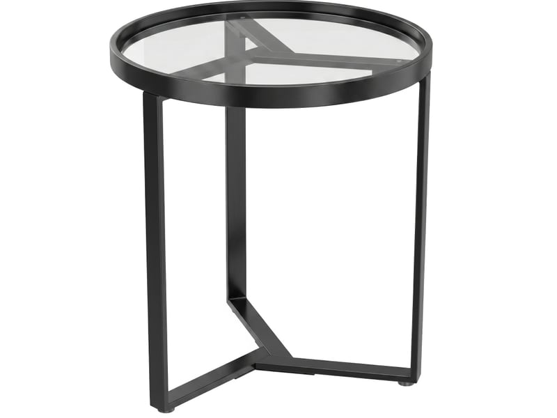 Table d'appoint ronde 45x45x50 cm plateau en verre trempé métal noir  - Conforama A