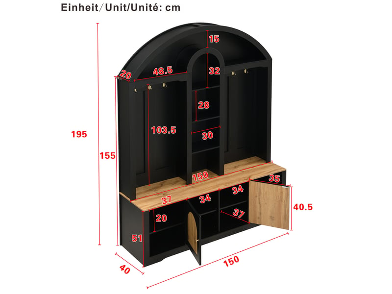  Lit superposé 90x200 cm avec fenêtre et étagères, bandeau led, coffre en bois massif toute hauteur avec barrière de sécurité couleur bois, 140x70 cm  - Conforama C