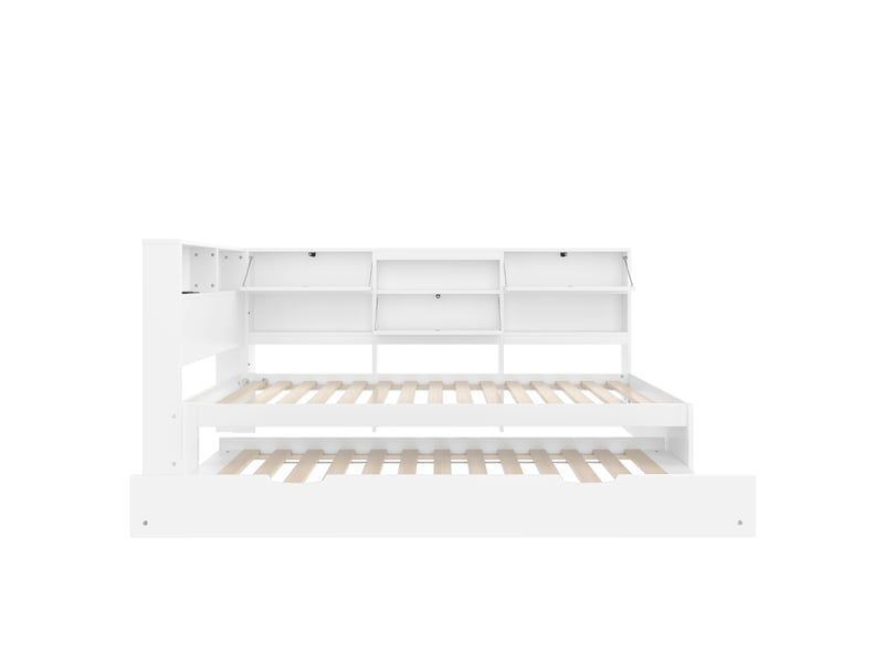 Lit banquette blanc 90 × 200 cm, tête de lit avec rangement et lit gigogne - Conforama A