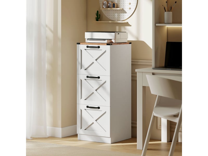  Caisson de bureau avec 3 tiroirs, dossiers suspendus pour formats lettrea4, style rustique, 40x40x101cm, blanc  - Conforama D
