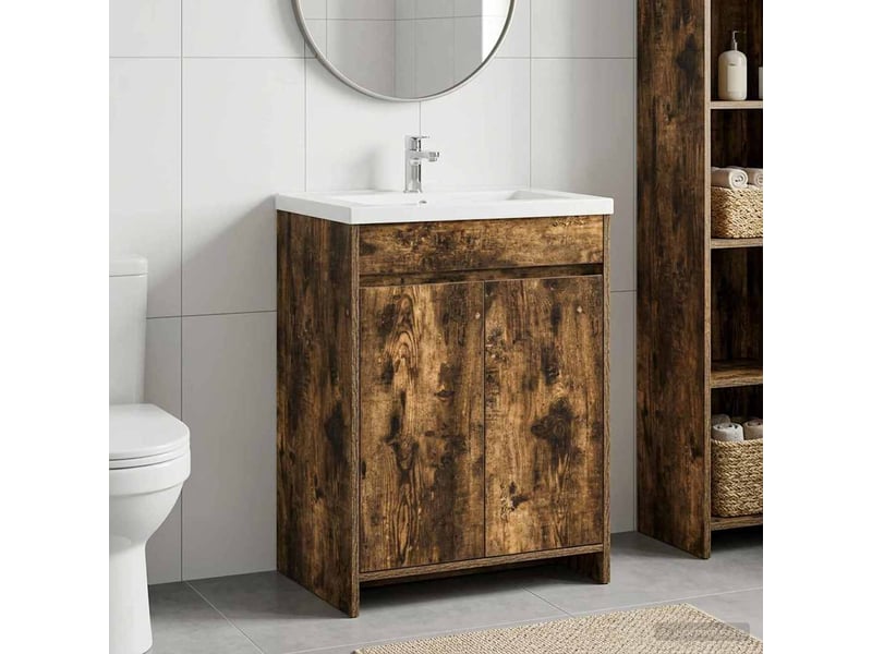  Meuble sous lavabo de salle de bain, commode chêne fumé shl8656  - Conforama B