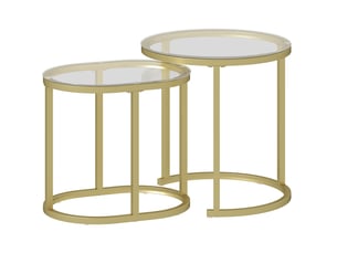 Tables basses gigognes lot de 2 avec plateaux en verre trempé et pieds réglables, en acier doré pour salon et chambre