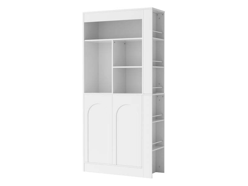 Armoire oslo blanche 85x35x180 cm, 2 portes, étagères ouvertes & rangements latéraux multifonctionnels - Conforama E