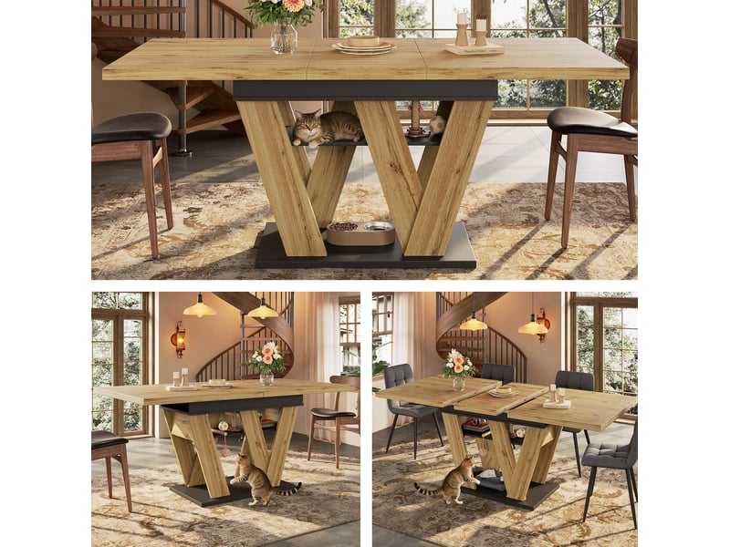  Table extensible, 119-158,5x80x75 cm, espace de rangement intégré plateau, plateau en mdf, pratique, mdf, coloris noir  - Conforama D